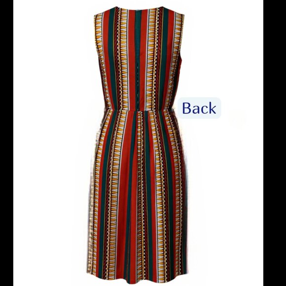 Tory Burch Julia Oceano Aztec Stripe Shoulder Button Detail Silk Dress Size 8 - Picture 9 of 10